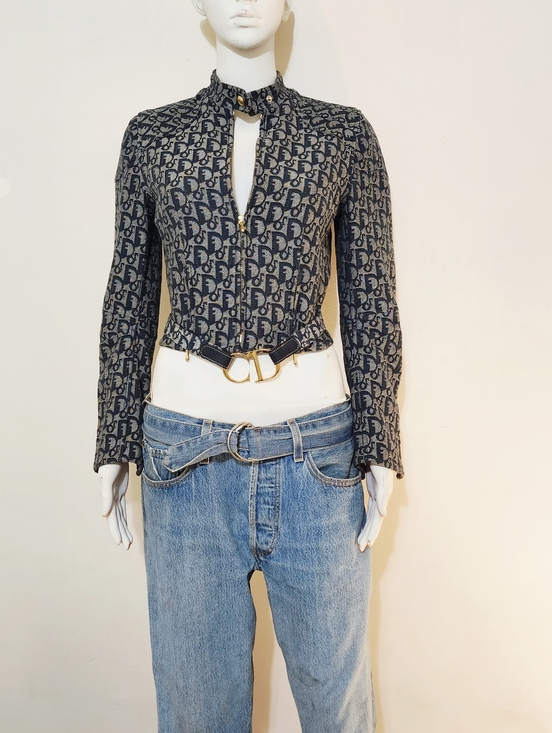 Dior Jackets & Blazers - Rare Chrisitian Dior Trotter Monogram Zip Jacket with Gold CD Belt Sz 4